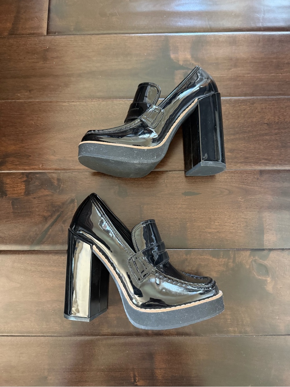 Steve Madden Black Patent Platform Loafer Pumps - Picture 4 of 7